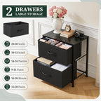 Nightstand Set of 2, Small 2 Drawer Dresser End Table Bedside Furniture, Wooden Top Fabric Bins for Bedroom, Closet, Entryway, Dorm, 11.8" D x 18" W x 20", Black