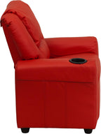 HBCY Creations Kid's Recliner - Red Vinyl Upholstery - Integrated Cupholder - Padded Headrest - Safety Recline Feature
