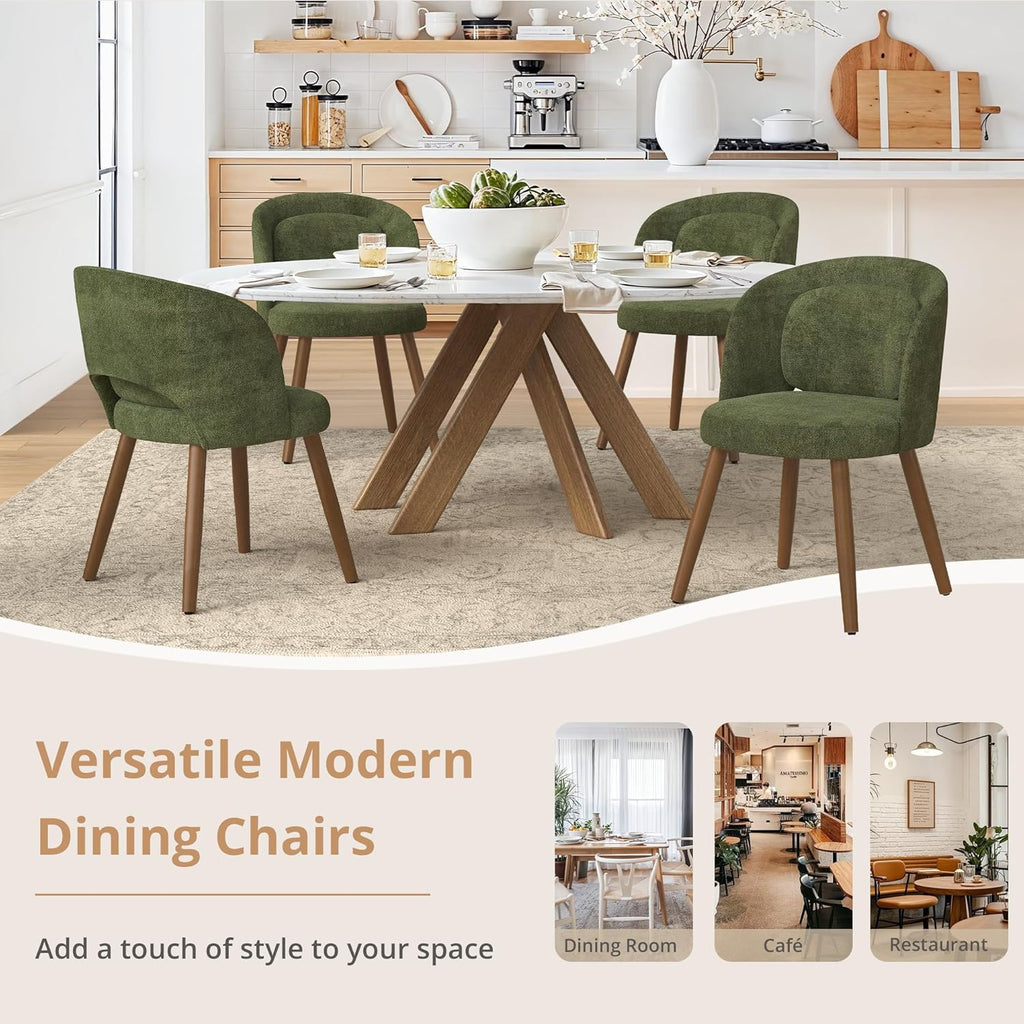LUE BONA Dining Chairs Set of 4, Modern Upholstered Kitchen Chairs with Solid Wood Legs, Curved Backrest & Lumbar Support for Home Dining Room, Restaurant, Green