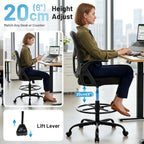 Drafting Chair for Standing Desk, Tall Office Chair with 22"-30" Seat Height &7" Lift Footrest Ring, Ergonomic Executive Mesh Computer Counter Stool with Lumbar Support &Flip-up Arms for Artist