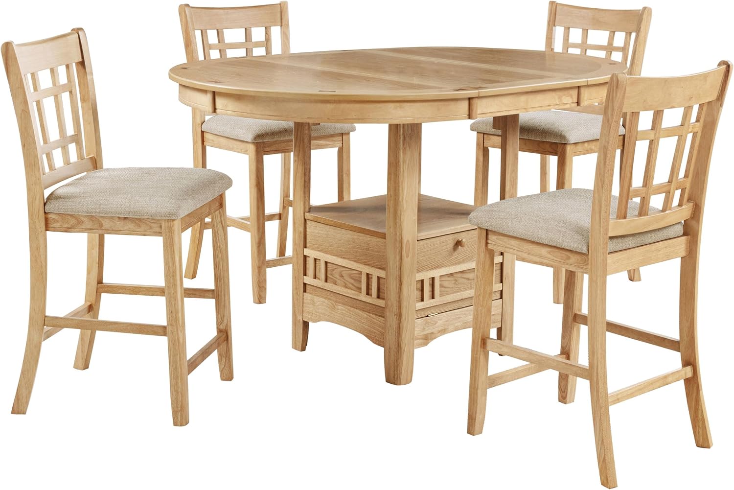 Coaster Home Furnishings - LAVON - 5-Piece Counter Height Dining Set - Oval Extendable Table with Storage & 4 Upholstered Chairs - Dining Room & Kitchen - Light Oak - 106628-S5