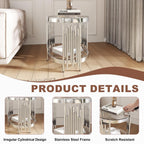 Round Glass End Table, 2-Tier Small Side Table with Tempered Glass Top and Sliver Stainless Steel Legs, Elegant Sofa Accent Table for Living Room, Bedroom, Easy to Assembly