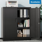 Metal Storage Cabinet, 36" Locking Steel Cabinet with 2 Doors and 2 Adjustable Shelves for Garage, Home, Office, Kitchen (Black, 36" H x 32" W x 16" D)