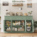 HITHOS 55" Sideboard Buffet Cabinet with Storage, Modern Kitchen Buffet Storage Cabinet with Drawers, Wood Coffee Bar with Adjustable Shelves, Large Sideboard for Kitchen, Living Room, Green