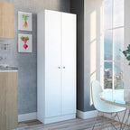 CIATRE Multistorage Pantry Cabinet, 5-Shelf Double Door Storage Organizer – White Particle Board, Slim Design for Kitchen/Laundry Room