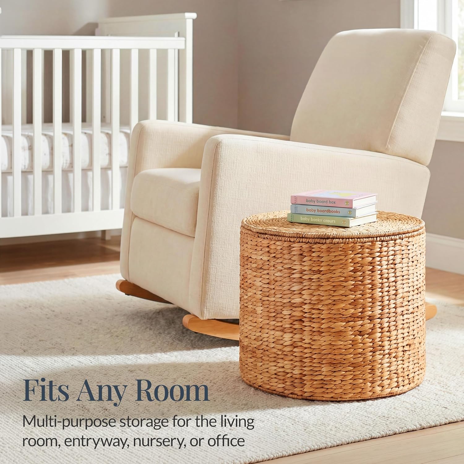 Best Choice Products Large Round Storage Ottoman W/Lid, Handwoven Water Hyacinth Footstool, Accent Stool, Side Table, Storage Container, Plant Stand For Living Room, Office, or Bedroom - Natural