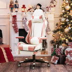 Massage Gaming Chair w/Footrest Video Racing Chair PC High Back Desk Computer Chair PU Leather Recliner w/Headrest and Lumbar Pillow, Pink-White