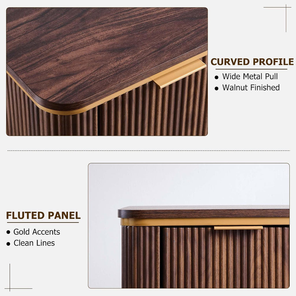 T4TREAM Fluted 3 Drawers Nightstand Set of 2, 24" Large Mid Century Modern End Table, Bedside Table for Bedroom, Living Room, Dark Walnut
