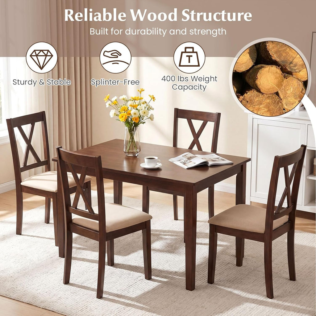 Giantex Wooden Dining Chairs Set of 4, Upholstered Kitchen Chair with Solid Rubber Wood Frame, Curved Backrest & Padded Wide Seat, Modern Farmhouse Dining Room Chairs for Living Room, Restaurant