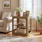 Tribesigns End Table with Storage Shelves, 3-Tier Side Table with Sturdy Base, Farmhouse Wooden Bedside Nightstand for Living Room, Bedroom, Rustic Brown