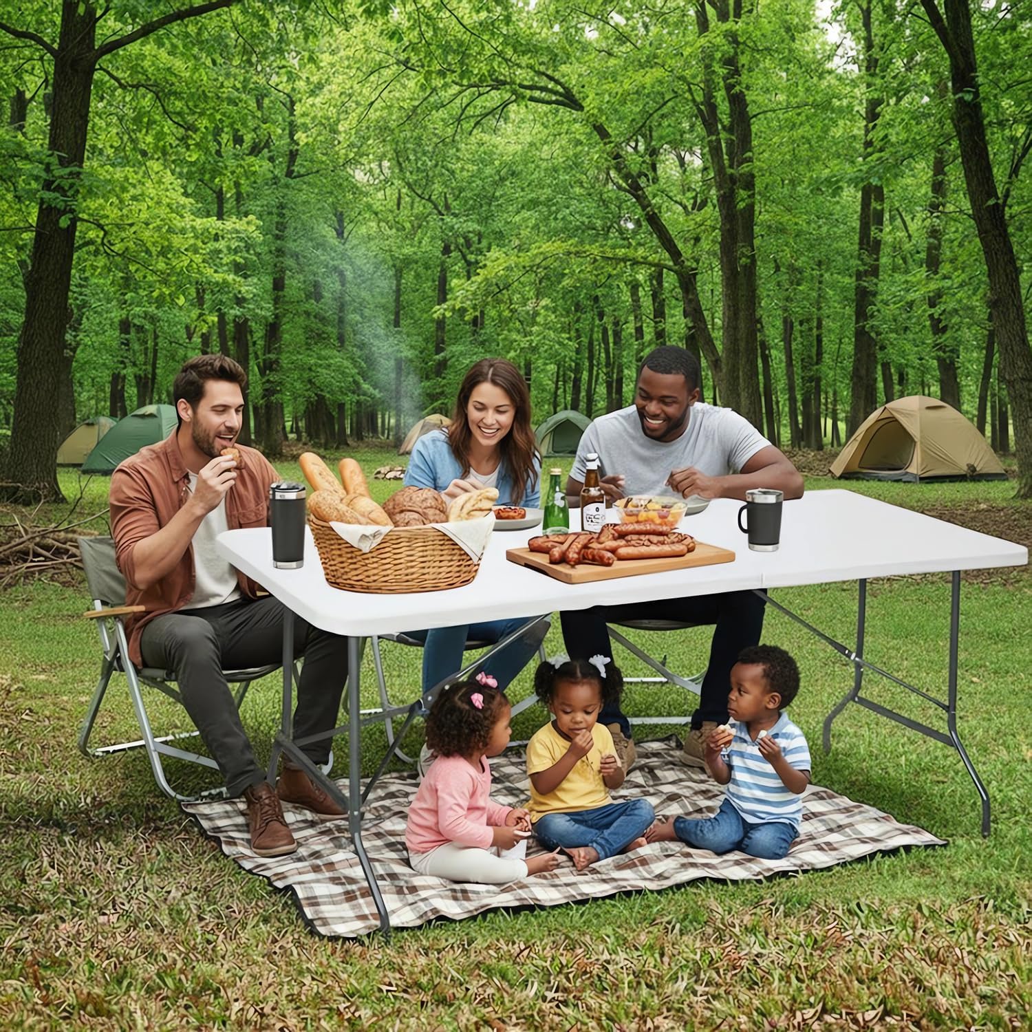 6ft Table Large Folding Table White Folding Table with Portable Carrying Handle 6ft Heavy Plastic Foldable Table for Party, Wedding, Events, Dining, Camping, Picnic Indoor, Outdoor, Utility