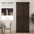 HOMCOM 71" Freestanding Kitchen Pantry Cabinet, Tall Storage Cabinet with 4 Doors and Drawer for Dining Room, Coffee