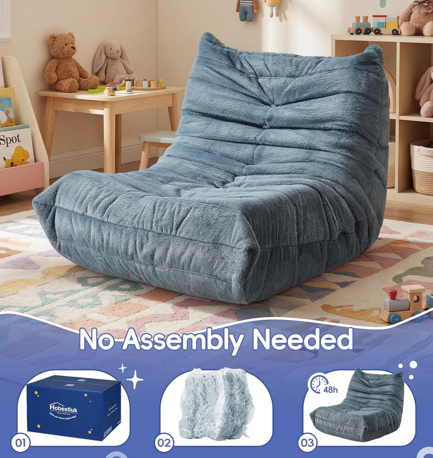 Hobestluk Bean Bag Chair for Teens Toddler Bean Bag Chair with Memory Foam Filler Beanbag with Spacious Design Bean Bag Couch for Reading Gaming Relaxing (Blue Grey, Medium)