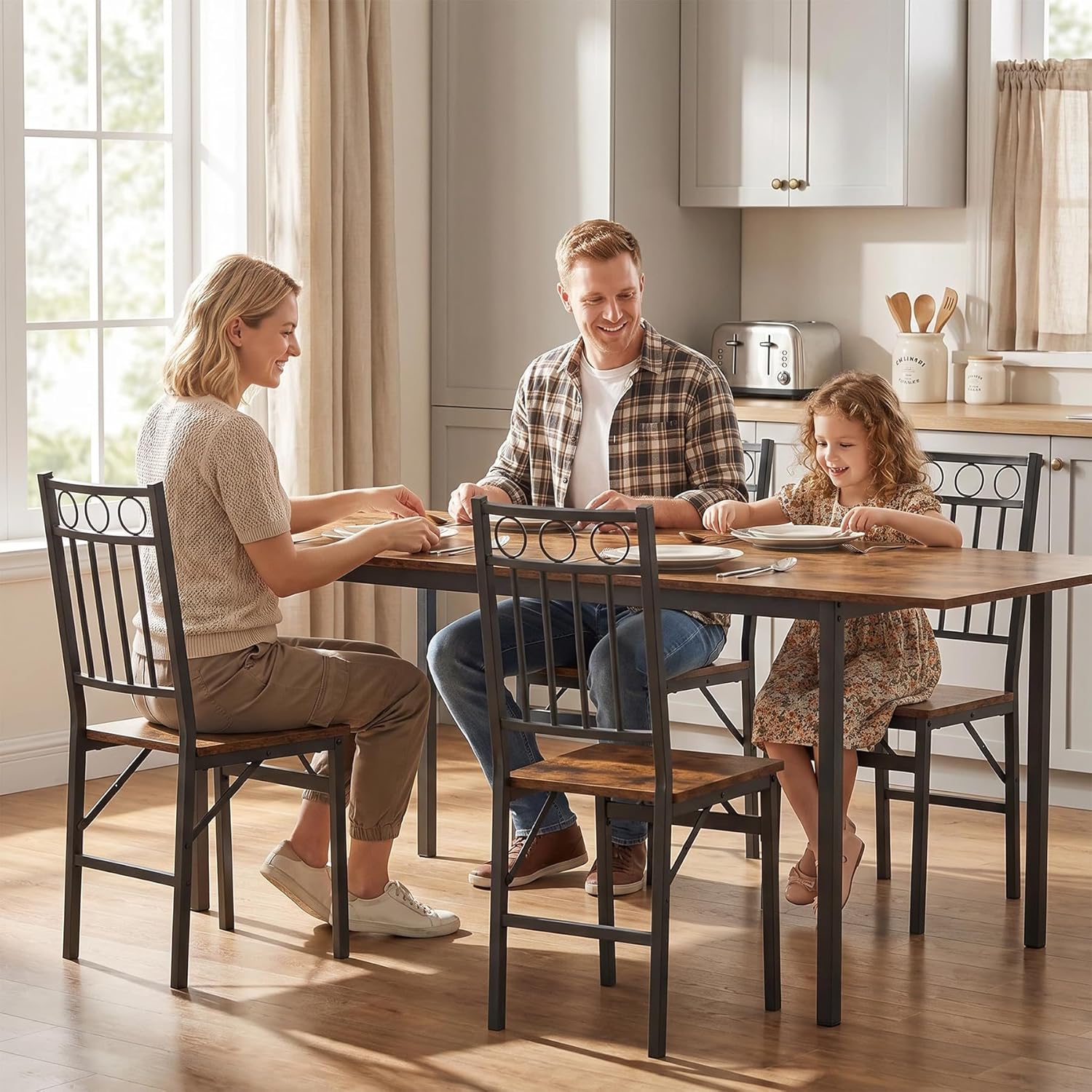 Bluecat Folding Dining Chairs 4 Pack, Industrial Foldable Dining Chair Set, Vintage Stackable Metal Frame Chairs with Wood Seat for Home Kitchen Dining Room Living Room