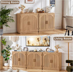 LEYAOYAO Fluted Buffet Cabinet with Storage, 31.5" Coffee Bar Cabinet with Arch Doors & Adjustable Shelves, Mid Century Modern Sideboard, Wood Credenza for Kitchen, Living Room, Natural