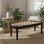 Vintage Entryway Bench, 47 inch Acacia Wood Bench with Woven Seagrass Seat, Entryway Bench, Wicker Bench Indoor for Hallway, End of Bed, Rustic Farmhouse Boho Style, Indoor Decorative Bench (Black)