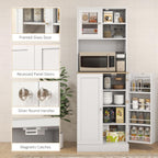 66.5" Kitchen Pantry Cabinet - Microwave Stand & Storage, 8 Shelves, White