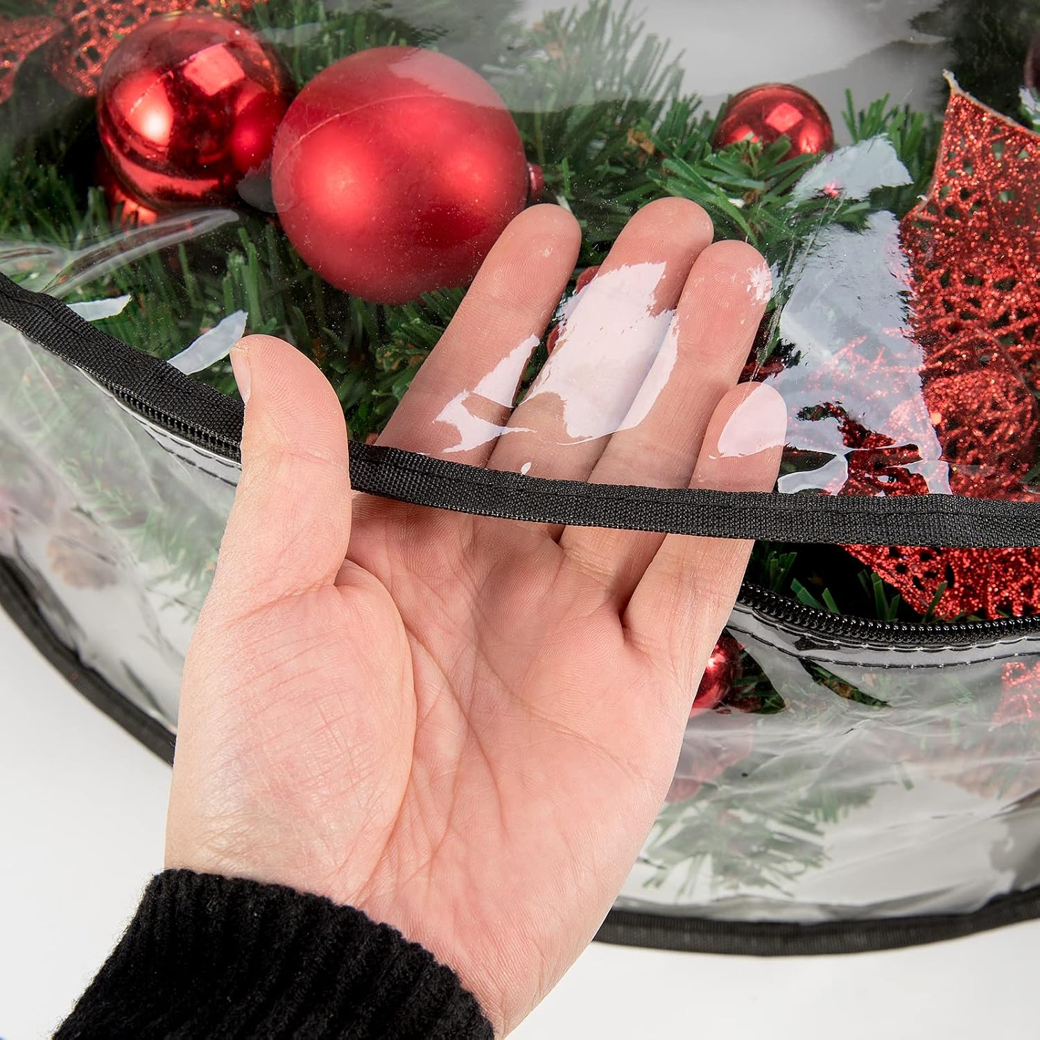 Clear Wreath Storage Bag 24 Inch Christmas Wreath Storage Container, Heavy Duty Wreath Protector with Handle for Holiday Seasonal Wreath Garland