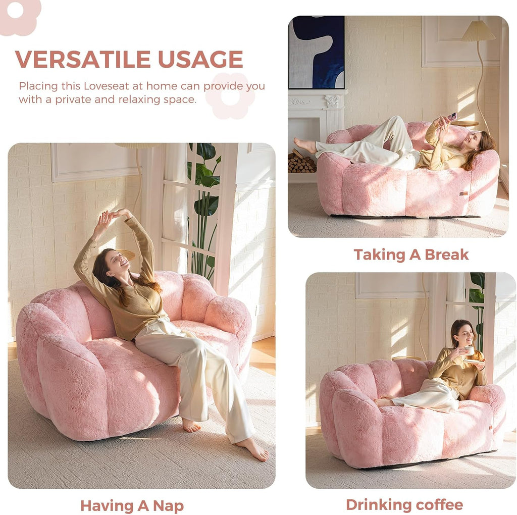 MAXYOYO Bean Bag Chair for Adults, Floral Shaped Bean Bag Sofa | Ultra Soft Faux Fur Floor Sofa, Large Reading Chair for Living Room Bedroom, Pink, Double