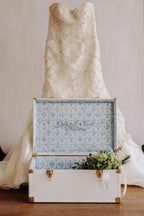 Momento Wedding Keepsake Trunk | Personalized Memory Box for Wedding Mementos | Handmade in USA | Metal and Plywood Construction | Standard Size 20" (White/Botanicals)