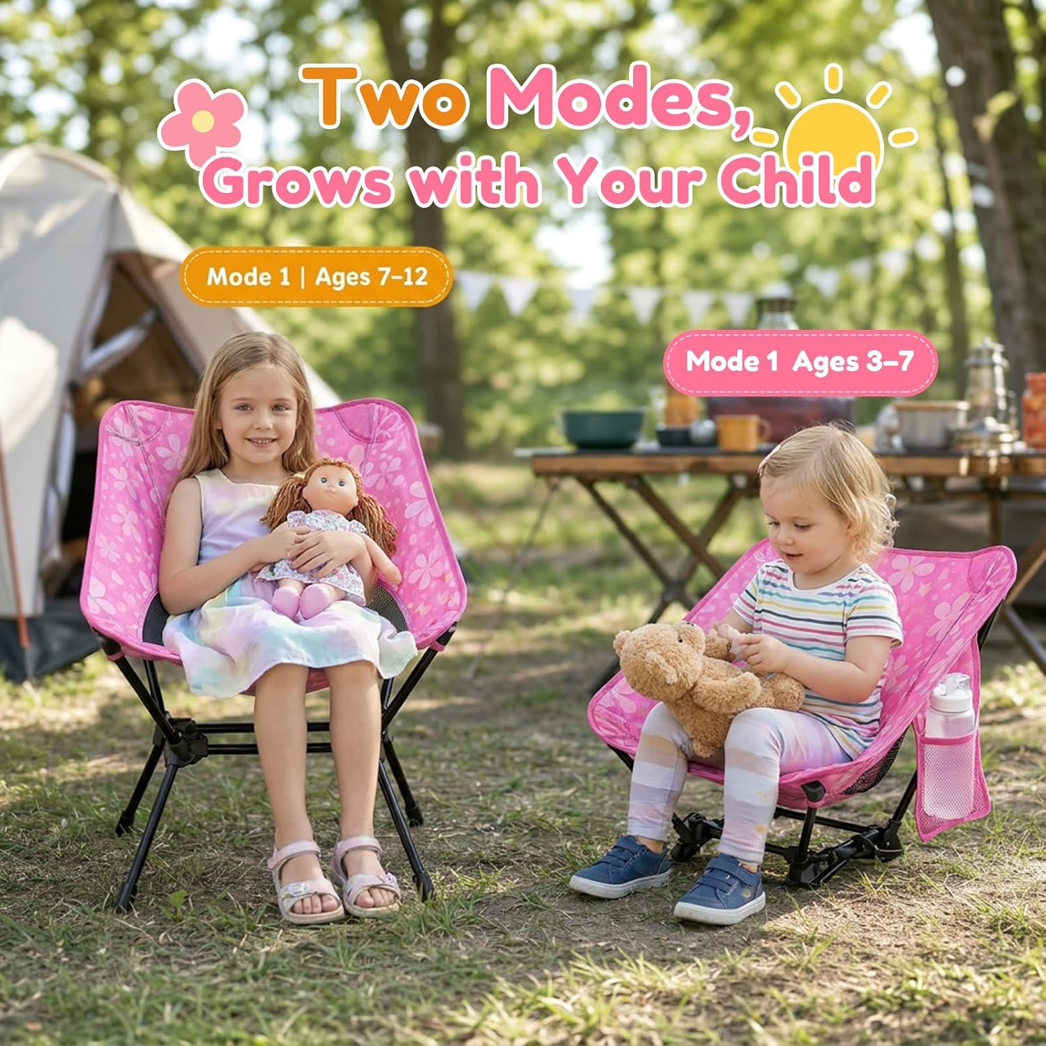 Kids Camping Chair, Kids Beach Chair, Flowers, Carry Bag | Lightweight kids folding chair for camping and beach adventures, perfect as a toddler beach chair with durable steel frame.