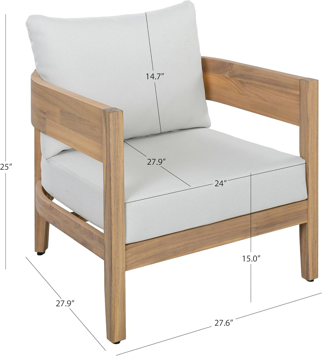 SAFAVIEH Outdoor - Theo Armchair Set of 2 - Oak & Ivory - Solid Wood with Cushion - Mid-Century Slatted Frame Design - Ideal for Patio, Deck, Porch, Backyard, 15" Seat Height (PAT7087B-SET2)