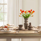 Ceramic Vase Home Table Decor - Brown Flower Vase Set of 3 Living Room Kitchen Decorations Farmhouse Modern Rustic Vases Decorative Centerpiece for Shelf Bedroom Office Bathroom Dining Coffee Desk
