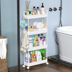 SOLEJAZZ Slim Rolling Storage Cart with Wheels 4 Tier Skinny Bathroom Storage Organizer Narrow Shelf Unit Thin Laundry Room Utility Cart for Bedside Kitchen Office Next to Fridge Small Places, White