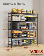 Sakugi Garage Shelving - 5-Tier Garage Shelving - Large Capacity Storage Shelves, Robust & Rustproof Metal Shelf Organizer for Garage, Pantry, Kitchen, 47.5" x 12.5" x 61.0", Black