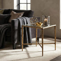 24/7 Shop at Home Lalia Modern Metal 18-inch Square Side Table with Forged Metal Base, Tempered Glass Top, Matte Gold