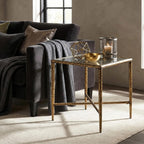 24/7 Shop at Home Lalia Modern Metal 18-inch Square Side Table with Forged Metal Base, Tempered Glass Top, Matte Gold
