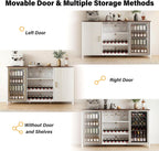 70" Large Coffee Bar Cabinet with Power Outlet, Mini Fridge Cabinet with Adjustable Shelf Wine Rack Glass Holder Liquor Wine Bar Storage, White Fluted Buffet Sideboard Table for Kitchen Dining Room