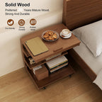 AQIMUELE Rolling Side Table, C Shaped End Table, C Table with 4 Wheels Solid Wood Small Rolling Desk with Adjustable Desktop,C Shaped End Table for Couch,Home Office(15.6" D x 23.6" W x 24.3" H)