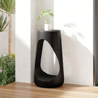 IRONORA Black Hollow Cutout Tree Stump Pedestal Side Table, Faux Wood Organic Sculpture Accent Stand, Tall Drum Display End Table for Living Room Entryway Hallway Wabi Sabi Decor