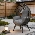 Weather-Resistant PE Rattan Egg Chair, Wicker Indoor Outdoor, 400lbs Capacity, Ergonomic Balcony Chairs with Cushion(Black+Gray)
