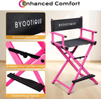 BYOOTIQUE 28" Makeup Artist Stool Chair Folding Director Chair Camping Chair with Comfortable Footrest for Makeup Studio Salon Event Mobile Service,Pink