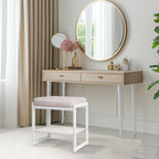 Vanity Stool, Makeup Vanity Chair for Vanity, Ottoman Seat for Bedroom Makeup Living Room,Foot Stool Foot Rest, (Beige&White)