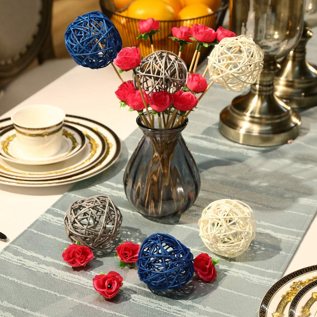Yaomiao 6 Pieces Wicker Rattan Balls Decorative Orbs Vase Fillers for Craft, Party, Wedding Table Decoration, Aromatherapy Accessories(Blue Gray White)