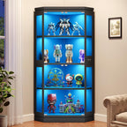 Jocoevol Corner Display Cabinet with 4 Glass Doors, 4-Tier Display Cases with RGB Lights for Collectibles, 67'' Tall Corner Curio Cabinet with Human Body Sensor for Living/Game Room (Black)