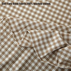 Silnuo Taupe/White Plaid Bed Skirt Washed Cotton Shabby Gingham Checkered Dust Ruffle King Size 14" Bedding(1 Bed Skirt Only)