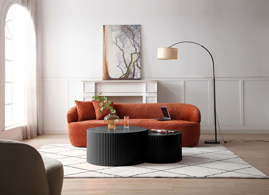 Black Nesting Table Set of 2 Round and Half Moon Shapes,No Need Assembly