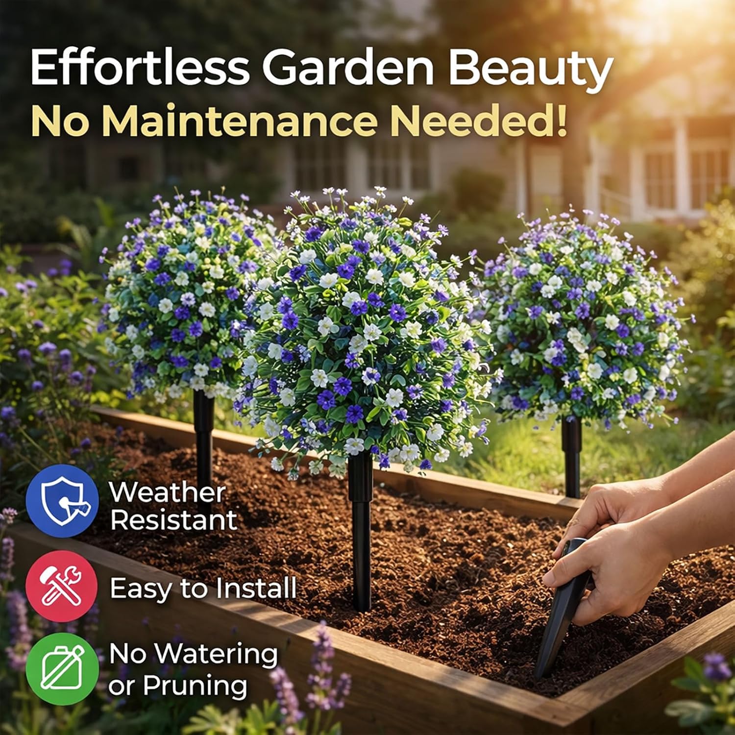 Artificial Potted Plants with Ground Stakes, UV Resistant Camellia Topiary, Outdoor Indoor Faux Shrubs, Waterproof Decorative Plants for Garden Porch Patio Yard (4)