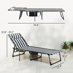Outsunny Folding Chaise Lounge Chair Outdoor Tanning Chair with Side Table, 5-Level Adjustable Beach Lounge Chair with Headrest, Side Pocket for Patio, Backyard, Beach, Poolside, Blue and White