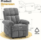 Korser Recliner Chair, Living Room Recliner Chairs for Adults, Small Recliners for Small Spaces, Upholstered Manual Recliner with Side Pockets, Modern Nursery Chair for Living Room, Chenille, Grey