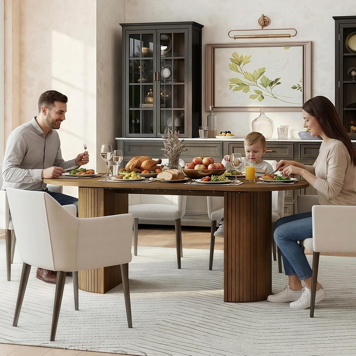 Oval Rectangular Dining Table for 4-8 People,70.87" Long Kitchen Table with Large Tabletop Wood Dinner Table Conference Meeting Table for Dining Room Living Room Kitchen,Brown