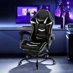 Gaming Chair for Adults, Ergonomic Gamer Chair with Footrest, Spring Pocket Cushion, Computer Office Desk Gaming Chair with Enlarged Metal Base, Linkage Armrests, Lumbar & Headrest (Black & White)