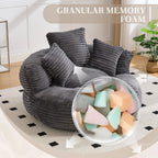 Oversized Round Chair with Pillows, Chaise Lounge Chair, Modern Cloud Lounge Floor Sofa, Ultra Soft Fluffy Deep Seat for Reading & Relaxing, Perfect for Living Room, Bedroom & Apartment Dark Gray