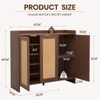 Shoe Cabinet, 41" Tall Rattan Shoe Storage Organizer Cabinet, Adjustable Shelves, 6-Tier Farmhouse Boho Wooden Storage Cabinet for Entryway Hallway Closet Bedroom,Walnut