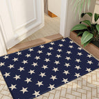 Patriotic Star Doormat Blue 4th of July Memorial Day Independence Day Decorative Front Door Mat Decor Neutral Farmhouse Floor Mats for Entryway Indoor Outdoor Outside Entrance, 32x20 Inch