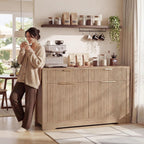 Cyclysio 55" Fluted Buffet Cabinet with Drawers, Modern Sideboard Credenza with Adjustable Shelves, Coffee Bar Table with Storage for Dining Room, Entryway, Kitchen, Natural Oak